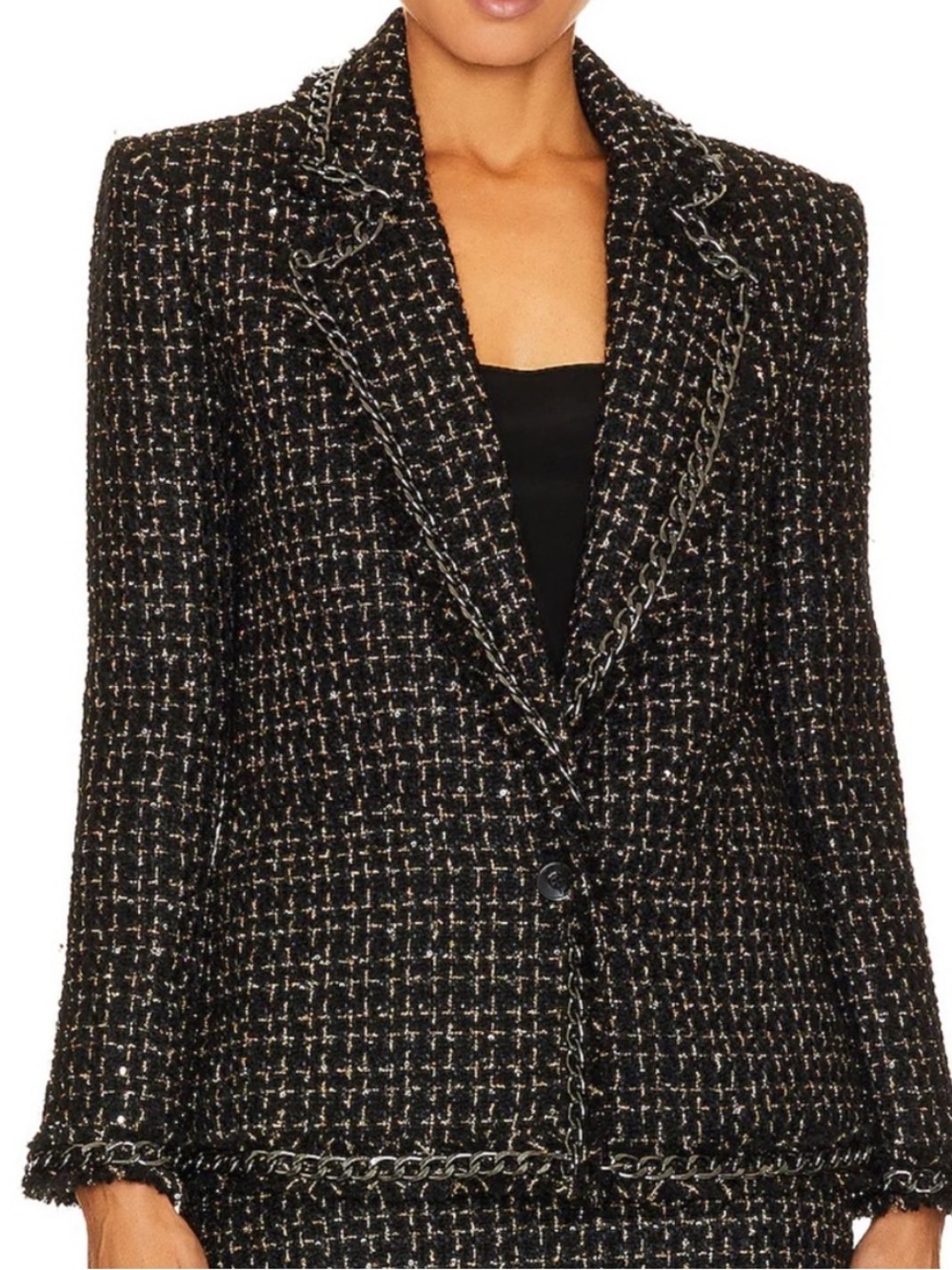Alice + Olivia Shan Tweed Chain Trim Wool Blend Blazer 10